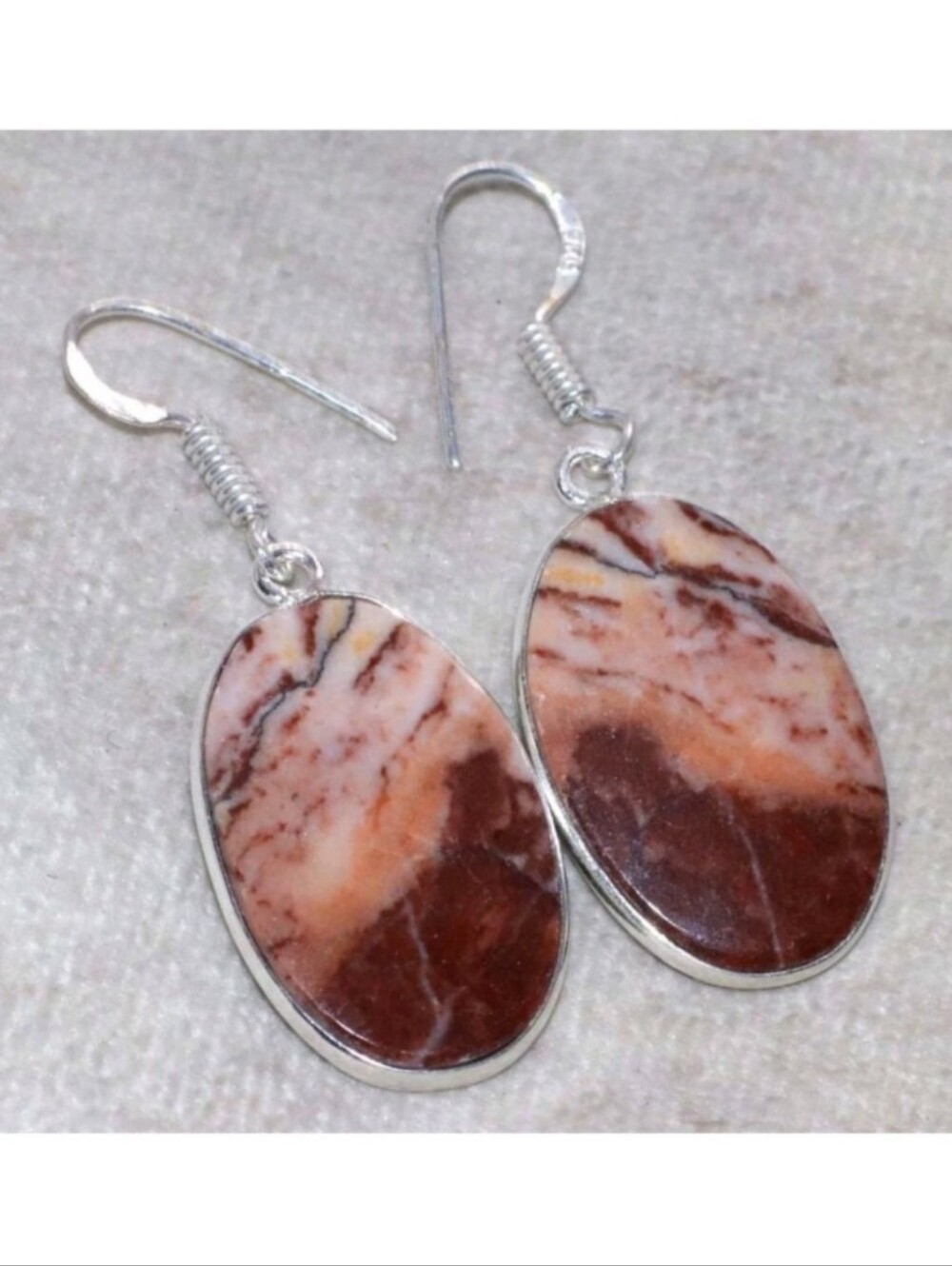 Coconut Jasper Gemstone Jewelry 925 Sterling Silver Handmade Dangle Earrings